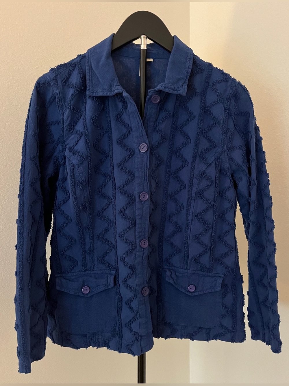 💙 Focus Textured Blue Cotton Jacket | Button Front + Lightweight | Artisan Boho